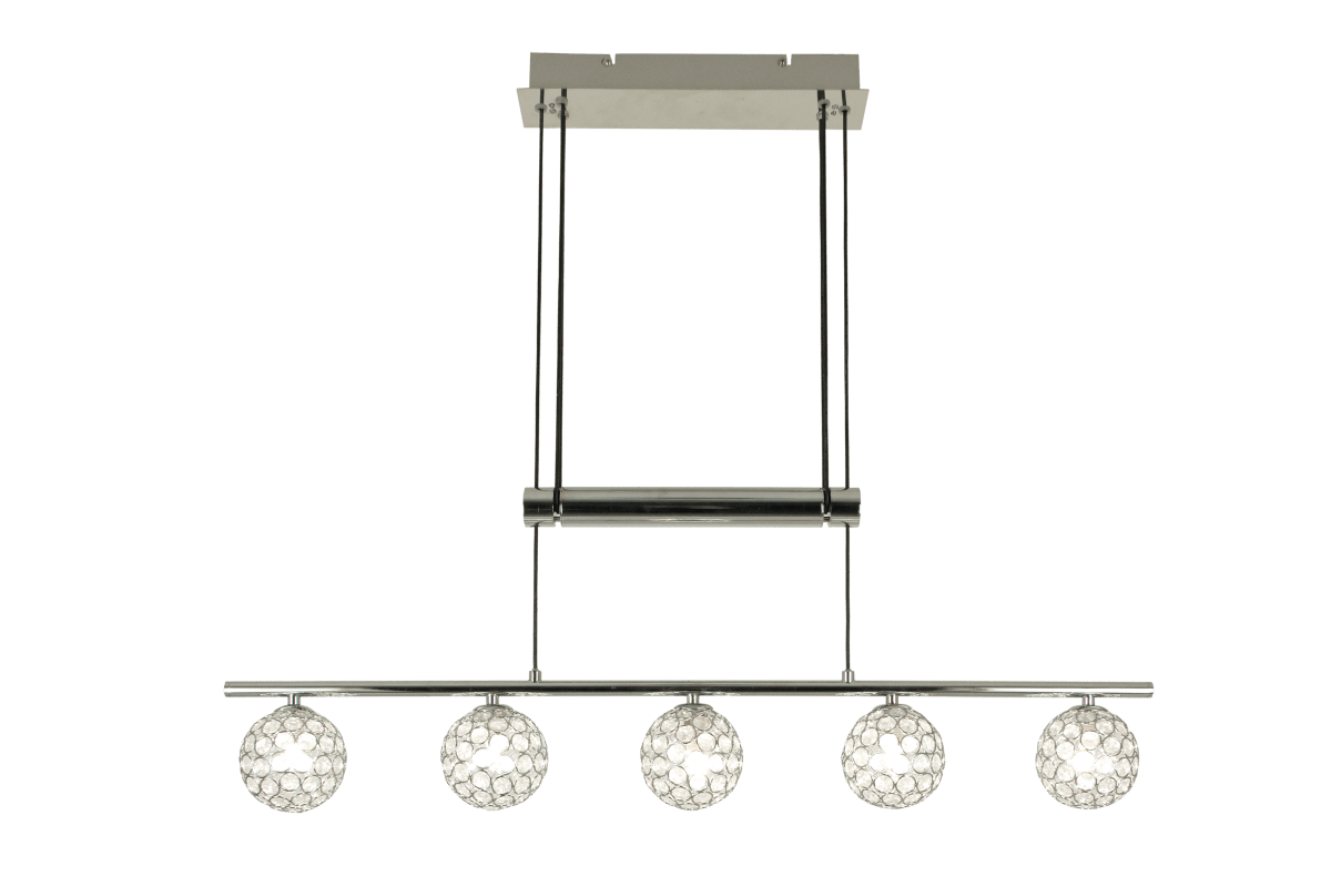 Bling 93cm Chroom hanglamp Van Aneta Lighting - De lichtbronnen worden elk omarmd door een bol van prisma's, waardoor er een prachtig lichtspel ontstaat als de lamp brandt.