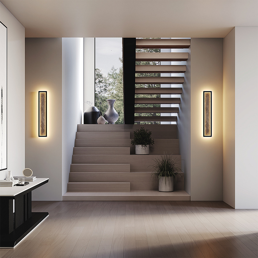 Orign 60cm Zwart wandlamp Van Maytoni - Orign is een metalen wandlamp met in het midden een elegante steenimitatie die een natuurlijke en exclusieve indruk geeft.