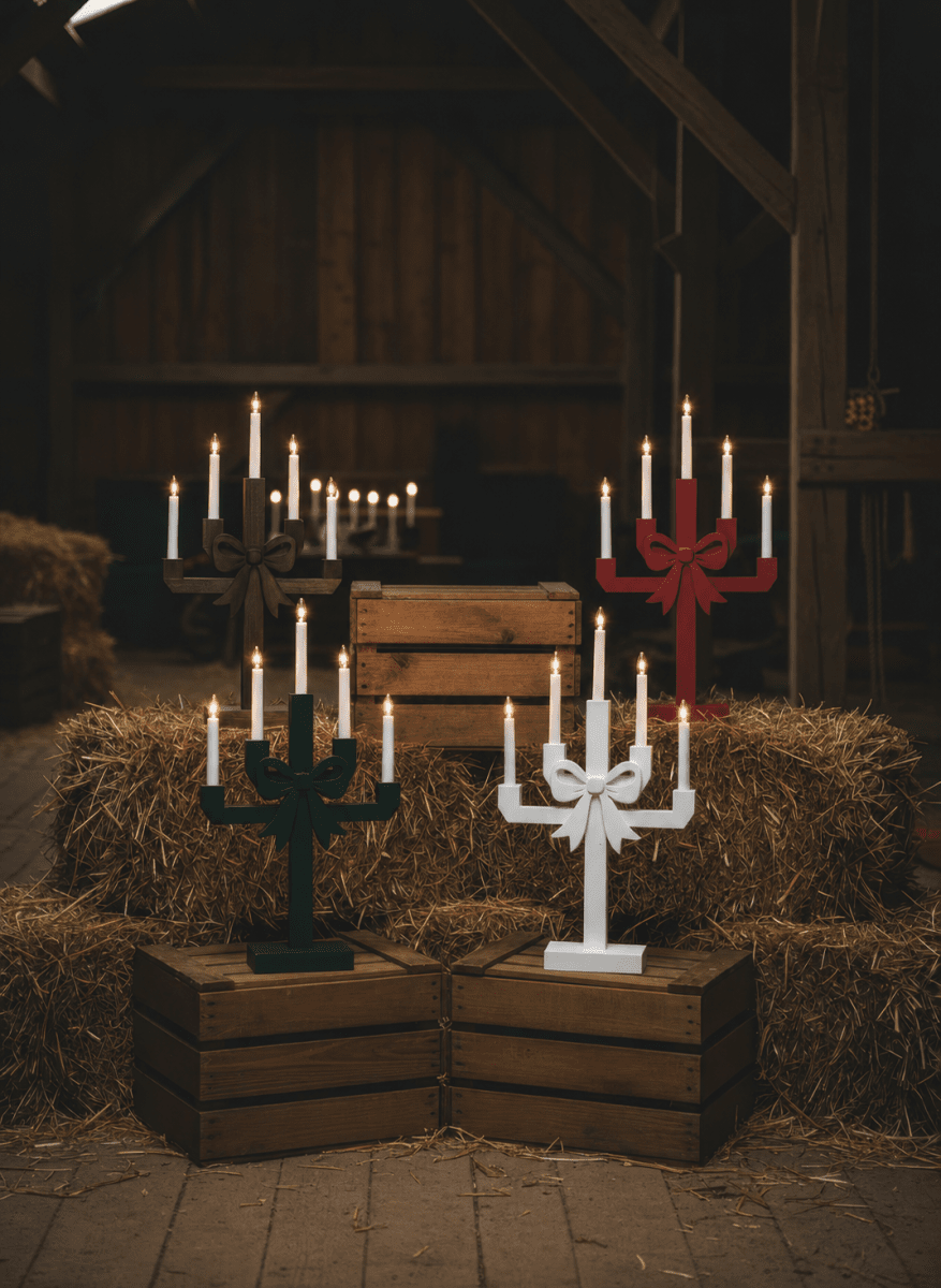 Kerstin Donkergroen Van Pixie Design - Kerstin is een decoratieve houten kandelaar, donkergroen geverfd en versierd met een grote strik die hem een charmante en speelse uitstraling geeft.