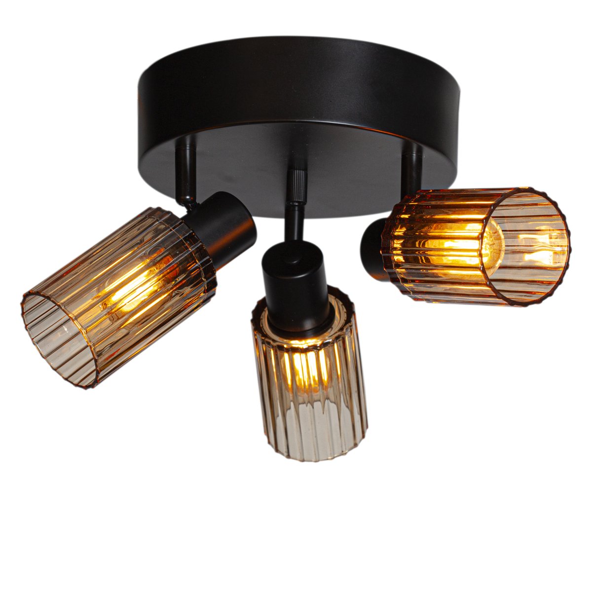 Kiera 3 Zwart/amber spot Van Cottex - De combinatie van zwart metaal en amberkleurig glas geeft Kiera een warme en elegante uitstraling die in diverse ruimtes past.