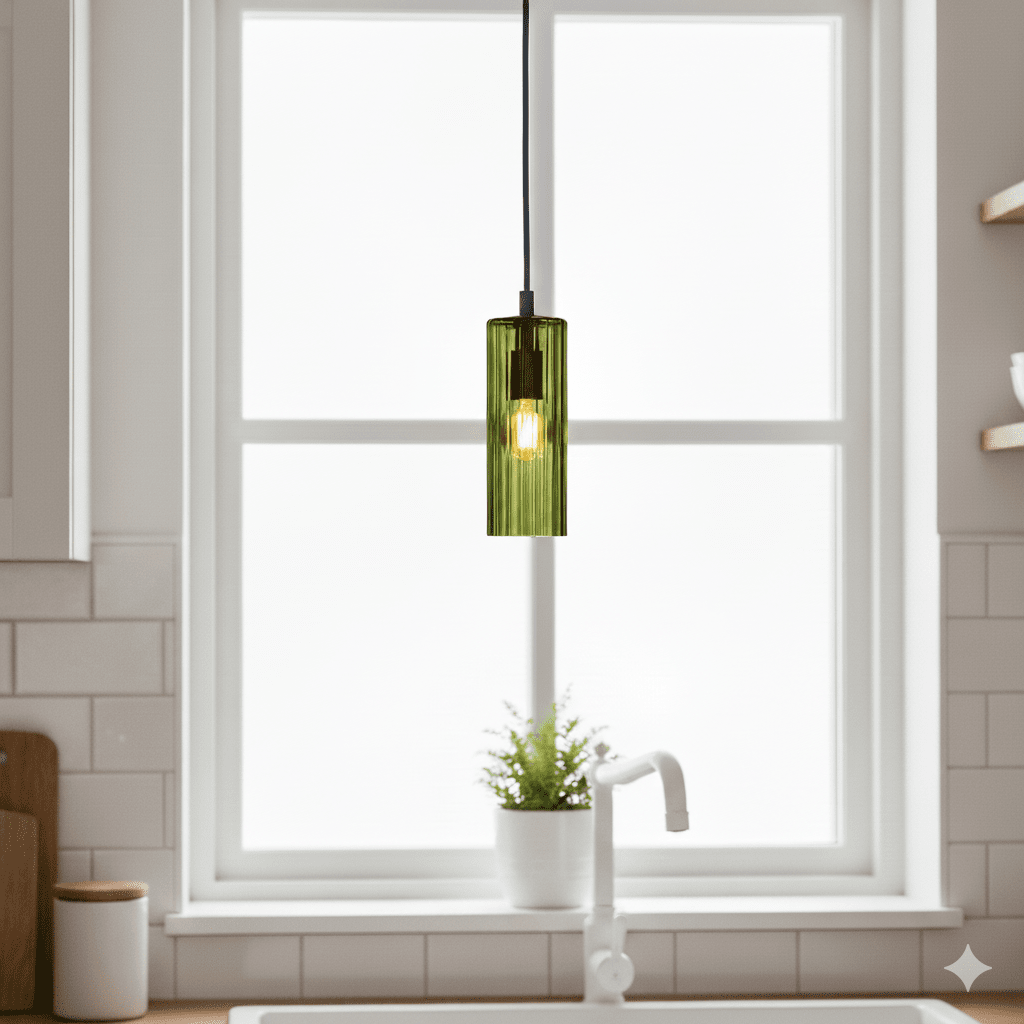 Kiera Ø7 Groente raamlamp Van Cottex - Het geribbelde glas zorgt voor een mooi lichtspel en geeft de lamp een elegante uitstraling.