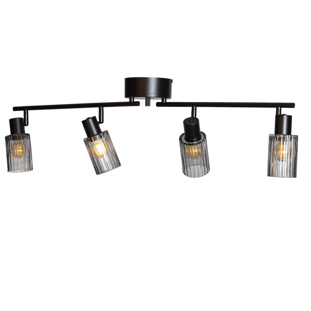  Kiera 4 Zwart/Rookkleurig spot Van Cottex - De getinte glazen kappen zorgen voor een decoratief en sfeervol licht, terwijl de geribbelde structuur een prachtig lichtspel cre&euml;ert.