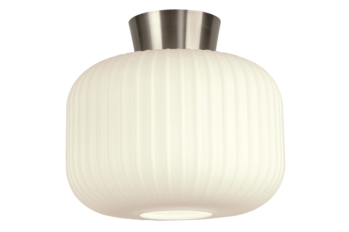  Vanja Ø28 Wit/staal plafondlamp Van Aneta Lighting - Het witte glas verspreidt een gelijkmatig en aangenaam licht, terwijl de stalen plafondplaat een elegant detail is dat de lamp een warme uitstraling geeft.