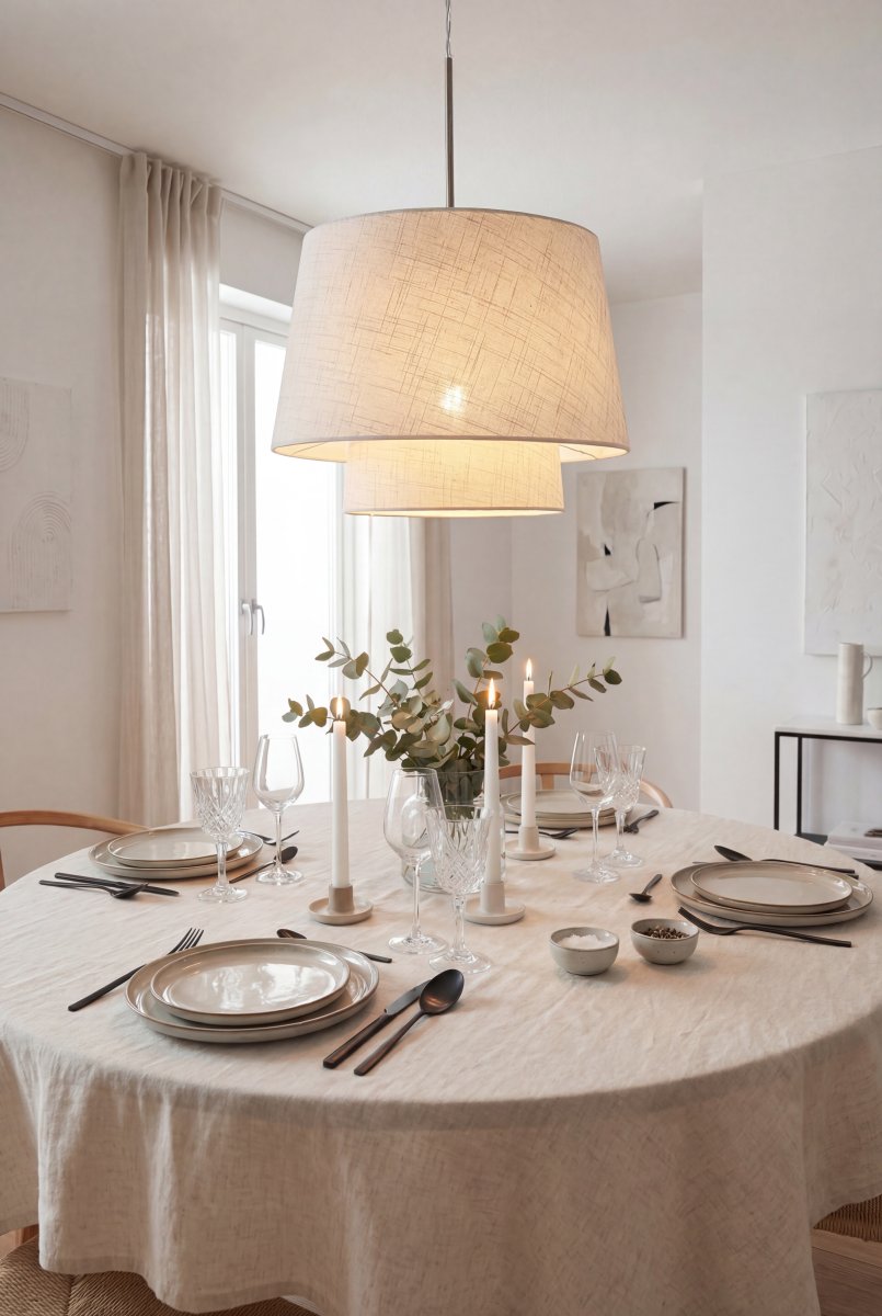 Doble Ø48 Beige hanglamp Van Aneta Lighting - Het lichte textiel geeft de lamp een warme en gezellige uitstraling, terwijl de eenvoudige vorm ervoor zorgt dat de lamp gemakkelijk in verschillende interieurstijlen past.