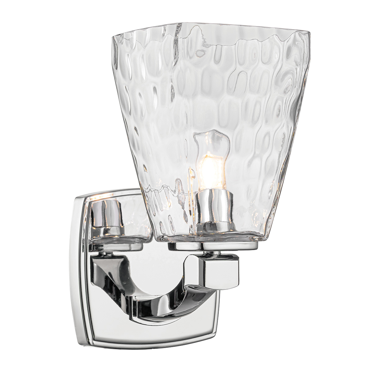 Marant 24cm Chroom badkamerlamp Van Elstead Lighting - De kap van helder, getextureerd glas met een waterachtig patroon geeft de lamp een levendige uitstraling en zorgt voor prachtige lichtreflecties wanneer de lamp brandt.