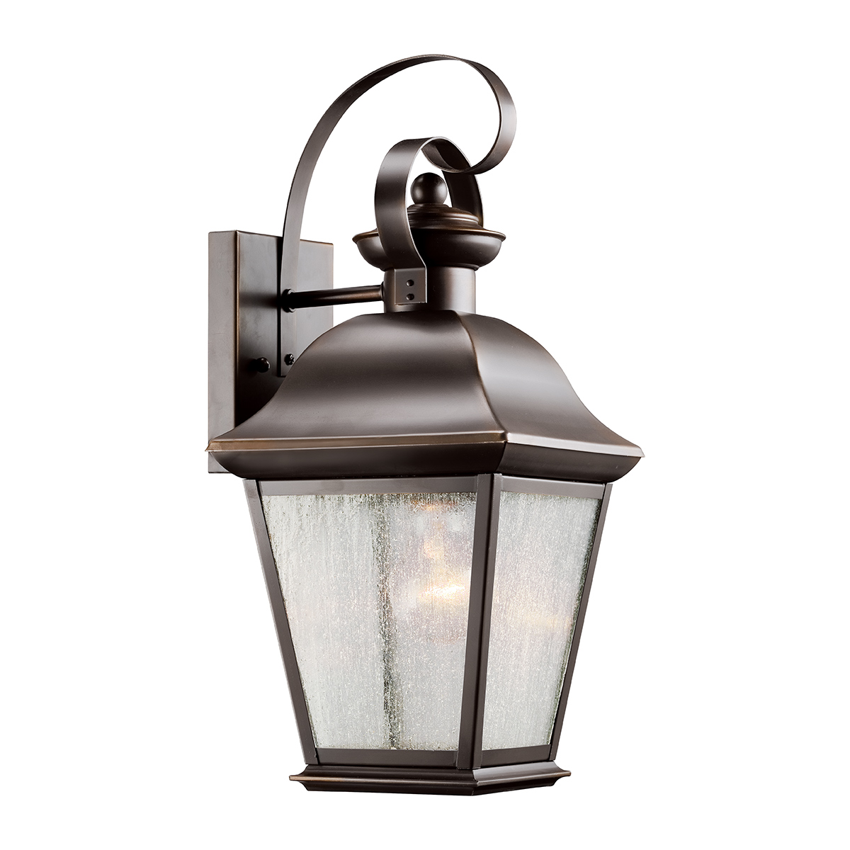 Mount Vernon Bronzen buitenlamp Van Elstead Lighting - De armatuur is gemaakt van metaal met een elegante bronzen afwerking, gecombineerd met helder glas met een prachtig ruwe structuur die de lamp een levendige en karakteristieke uitstraling geeft.
