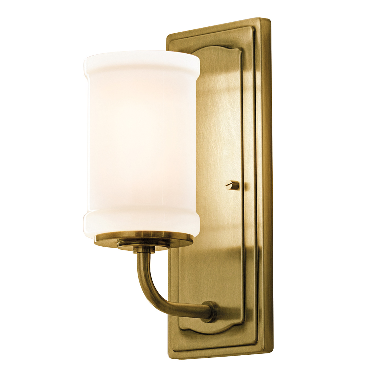 Vetivene 30cm Messing badkamerlamp Van Elstead Lighting - Het stalen frame met een messing afwerking zorgt voor een exclusieve uitstraling, terwijl het cilindrische opalen glas een zacht en aangenaam licht verspreidt.