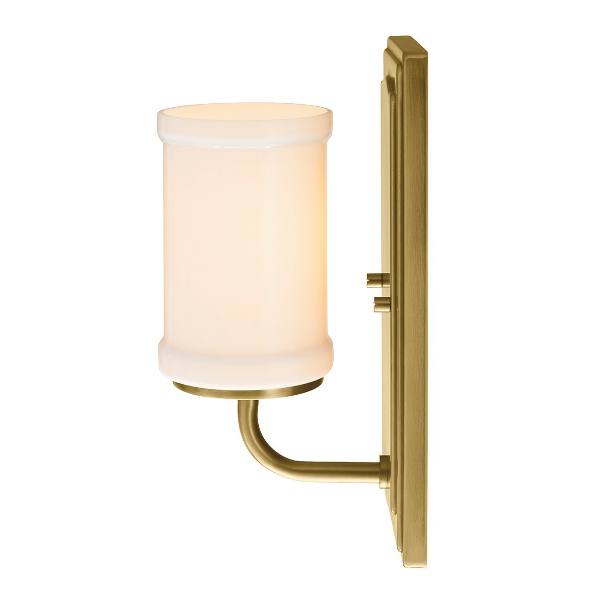 Vetivene 30cm Messing badkamerlamp Van Elstead Lighting - Het stalen frame met een messing afwerking zorgt voor een exclusieve uitstraling, terwijl het cilindrische opalen glas een zacht en aangenaam licht verspreidt.