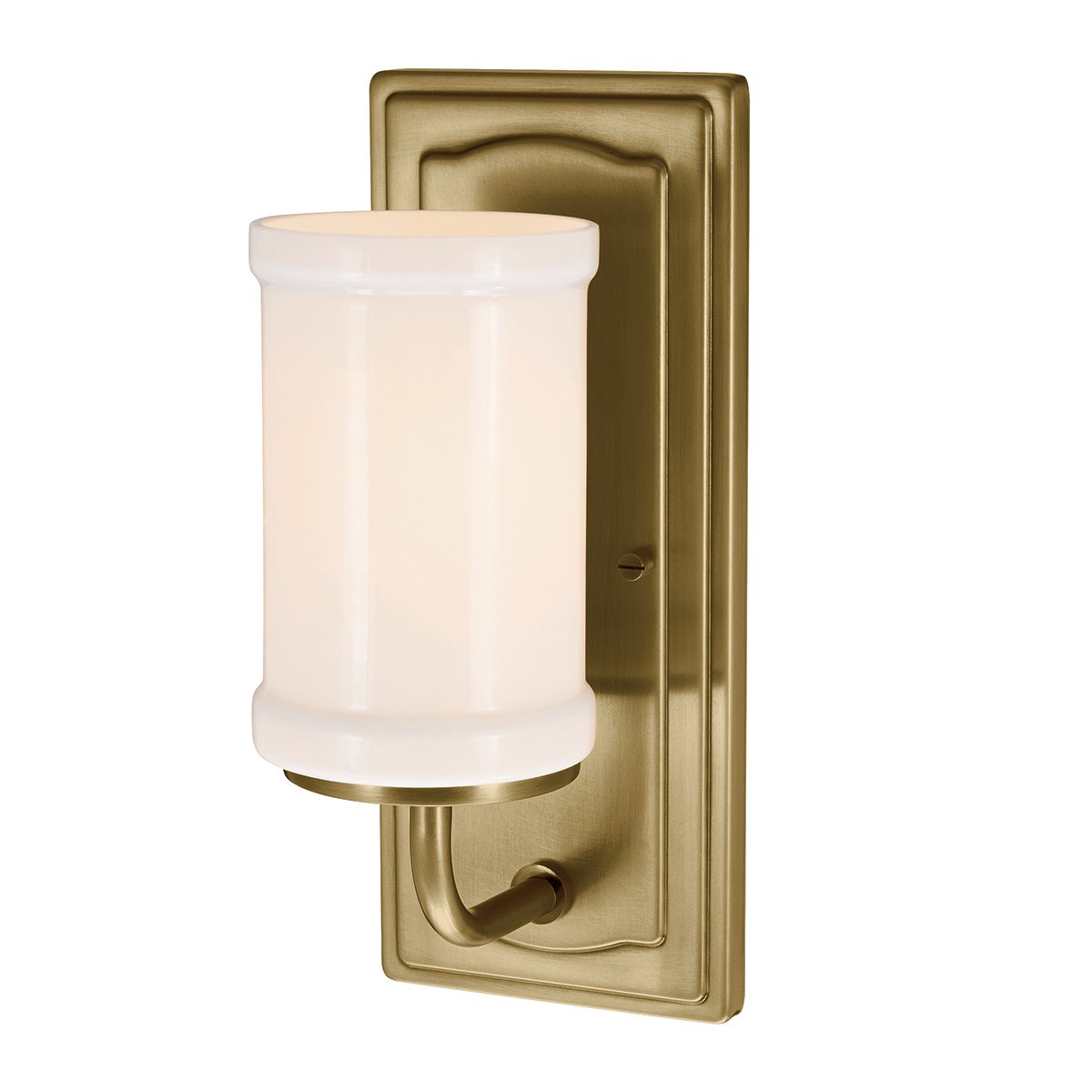Vetivene 30cm Messing badkamerlamp Van Elstead Lighting - Het stalen frame met een messing afwerking zorgt voor een exclusieve uitstraling, terwijl het cilindrische opalen glas een zacht en aangenaam licht verspreidt.
