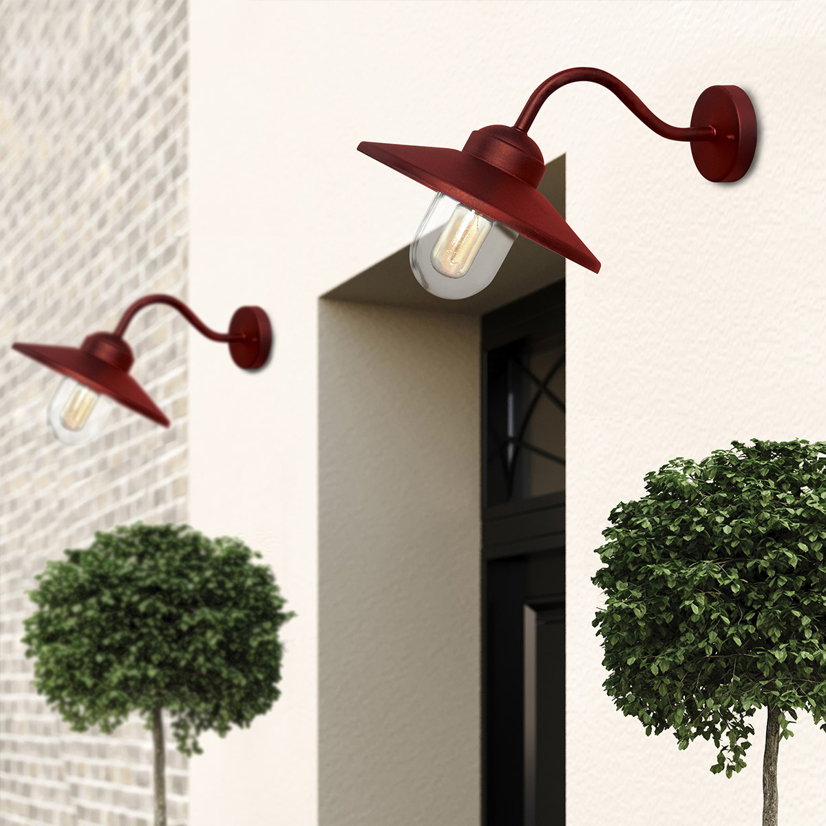 Klampenborg Ø28 ROOD buitenlamp Van Elstead Lighting - Tillverkad av rostfritt st&aring;l i oxid r&ouml;d finish och glas, erbjuder den en robust konstruktion som st&aring;r emot v&auml;der och vind.