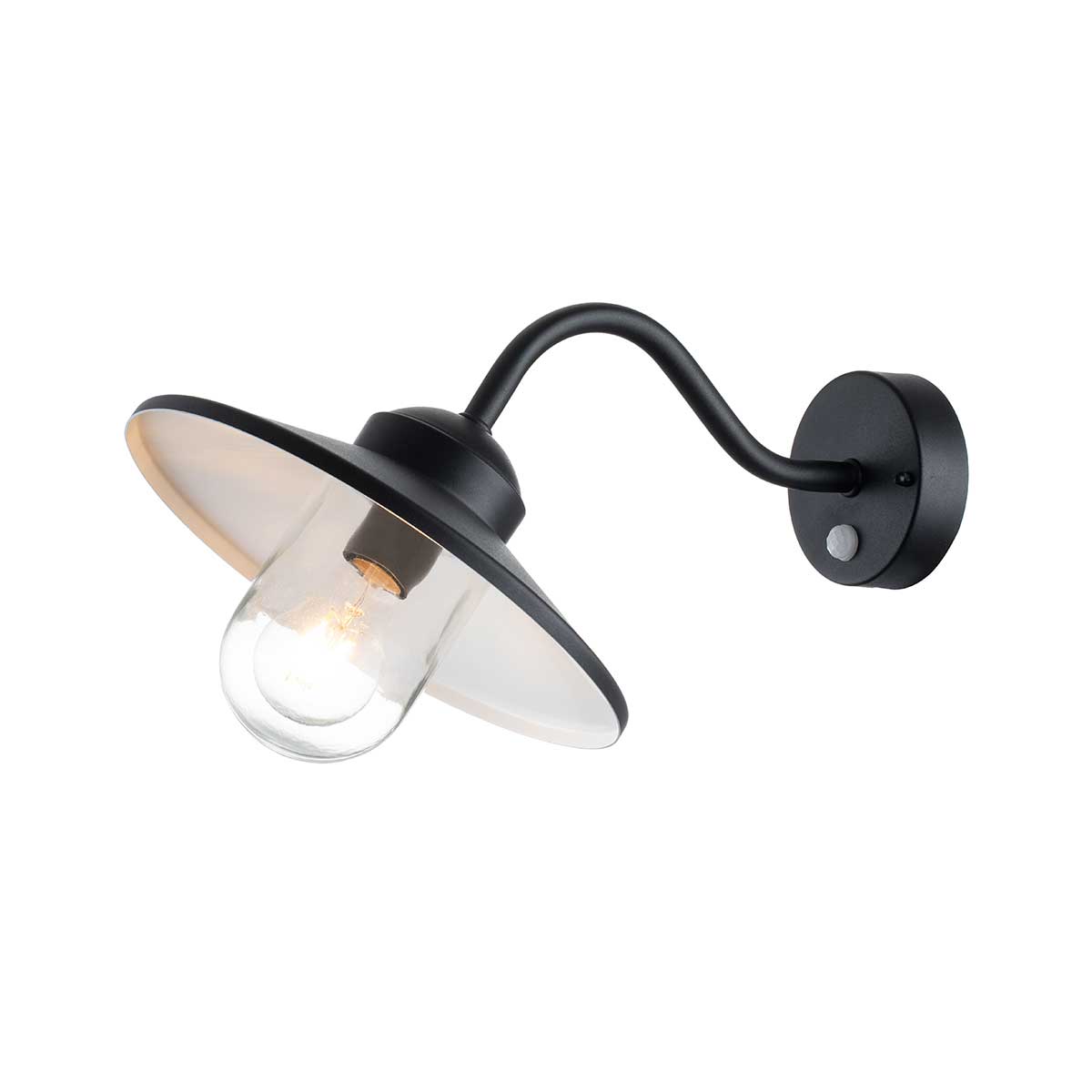 Klampenborg Ø28 Zwart buitenlamp Van Elstead Lighting - De lamp heeft een ingebouwde bewegingssensor, waardoor hij ideaal is voor plaatsing in de hal, garage of winkel voor extra veiligheid en gemak.