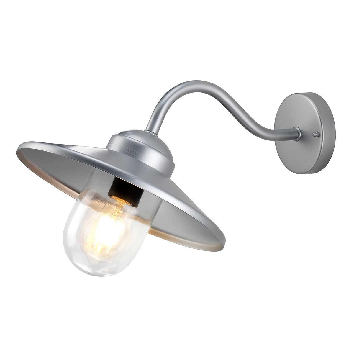 Klampenborg Ø28 Zilver buitenlamp Van Elstead Lighting - Tillverkad av rostfritt st&aring;l i silverfinish och glas, erbjuder den en robust konstruktion som st&aring;r emot v&auml;der och vind.