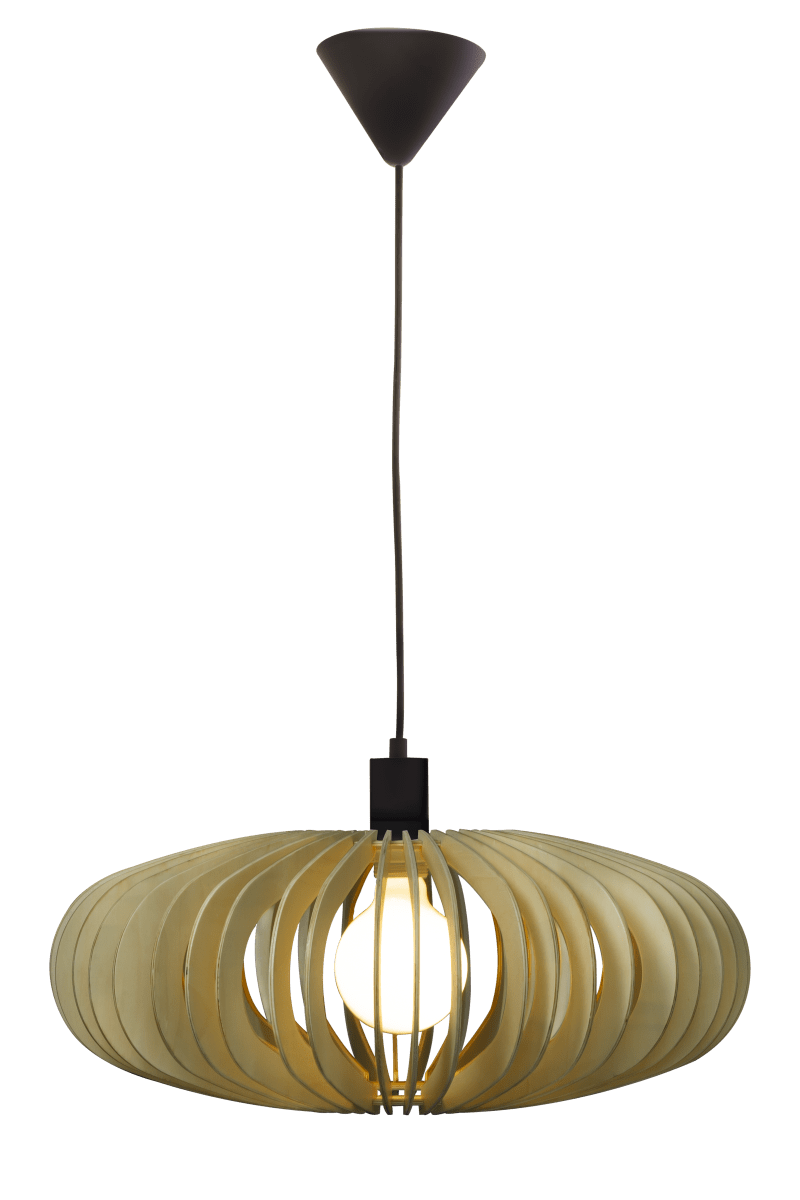 Arcos Ø50 Hout hanglamp Van Aneta Lighting - De elegante Arcos plafondlamp bestaat uit multiplex lamellen in een zacht afgeronde vorm die een prachtig licht- en schaduweffect creëren.