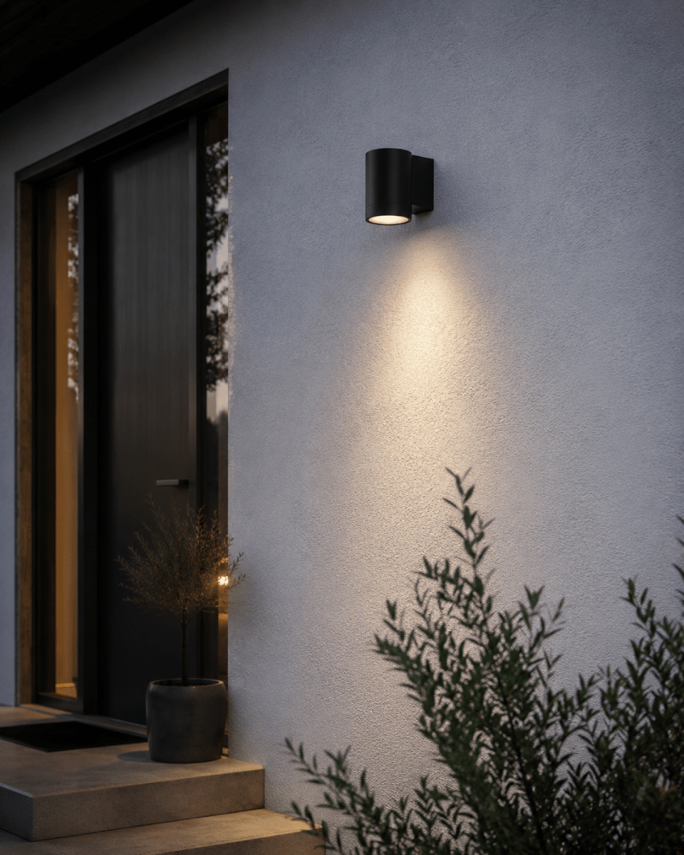 Oden Single Zwart buitenlamp Van Lampan - Lampan lyser fint ner p&aring; v&auml;ggen och skapar en h&auml;rlig atmosf&auml;r.