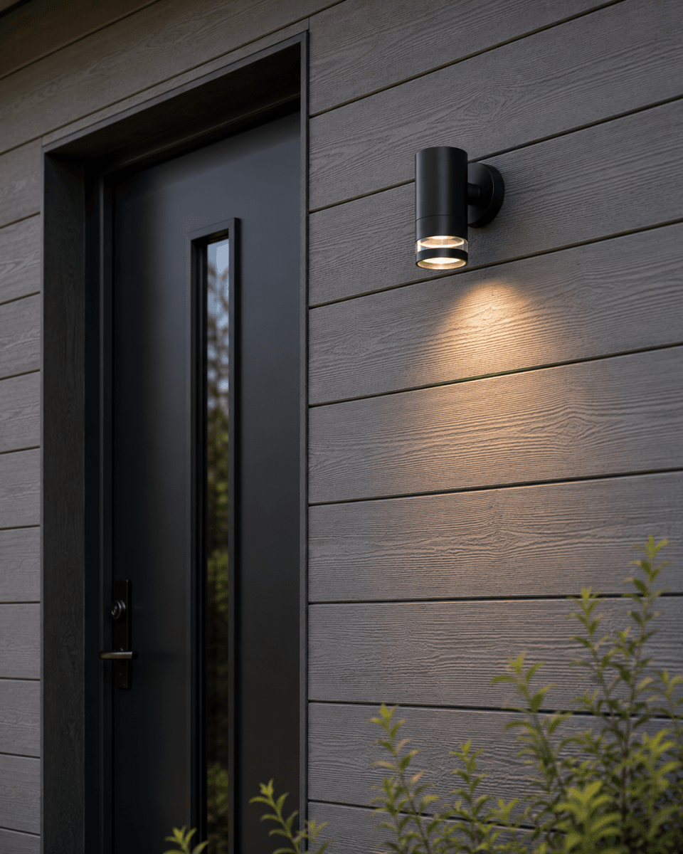 Cylinder Zwart buitenlamp Van Lampan - Lampan lyser fint ner p&aring; v&auml;ggen och skapar en h&auml;rlig atmosf&auml;r.