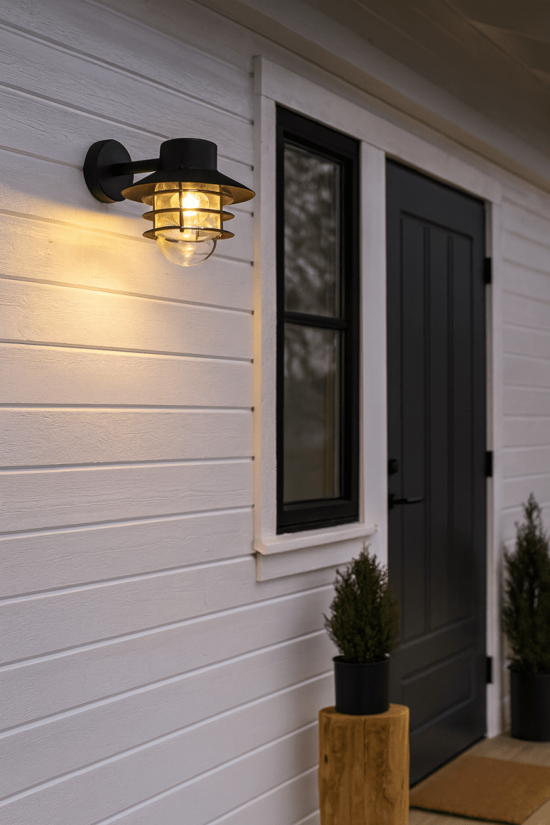 Ystad Zwart buitenlamp Van Nordic Lighting - Het licht verspreidt zich aangenaam door het glas en cre&euml;ert een gastvrije sfeer bij de entree, aan de gevel of langs de huismuur.