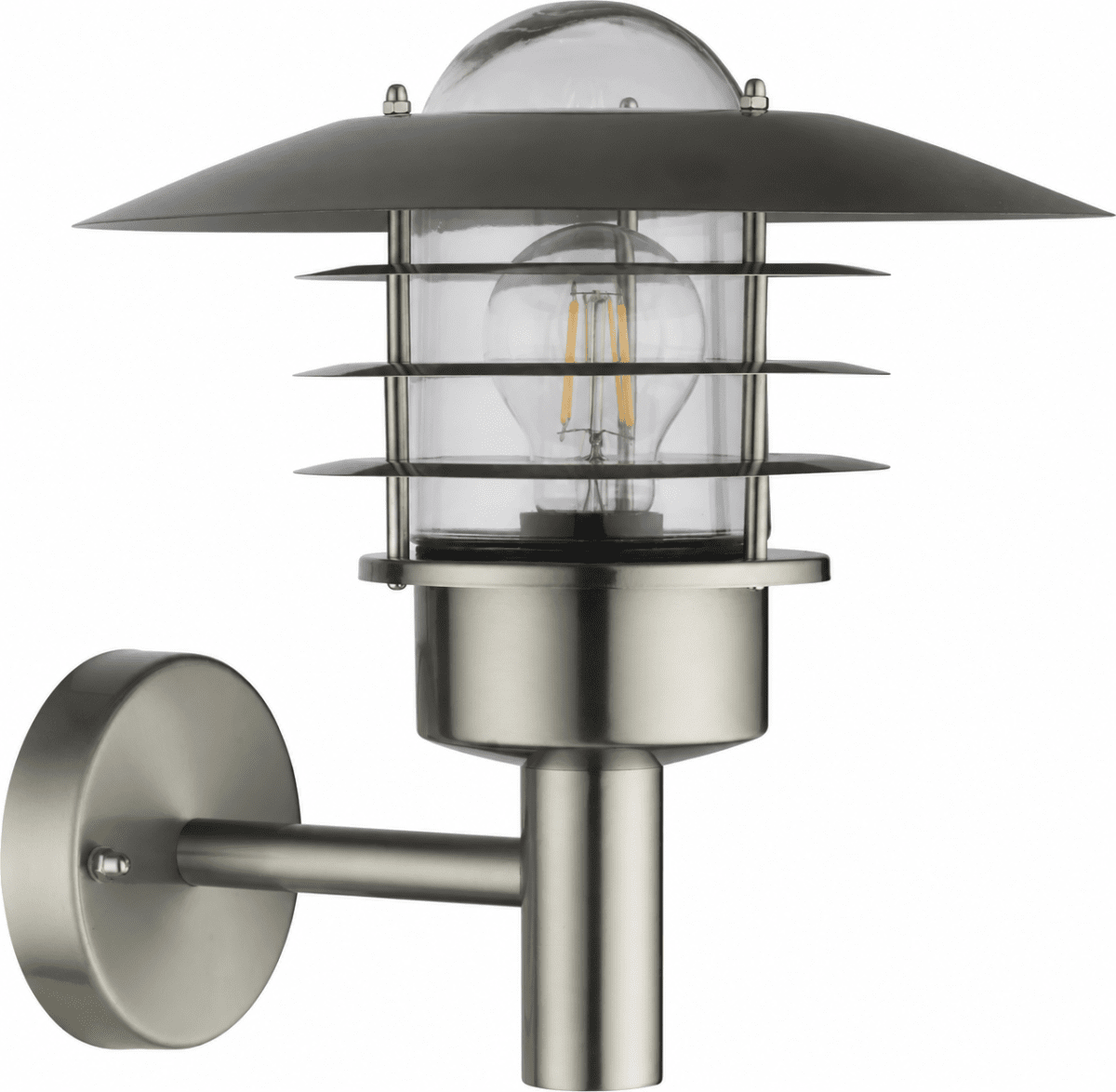 Kalmar Geborsteld staal buitenlamp Van Nordic Lighting - Het licht verspreidt zich aangenaam door het glas en cre&euml;ert een uitnodigende sfeer bij de ingang, op de gevel of langs de huismuur.