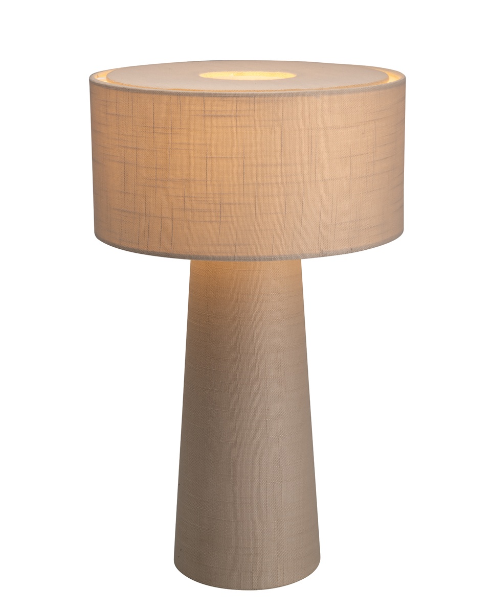 Linum 50cm Beige tafellamp Van By Rydéns - De linnen stof zorgt voor een warm en aangenaam licht, terwijl de ingebouwde anti-verblindingsbescherming een zachte lichtverspreiding garandeert en een gezellige sfeer in de kamer cre&euml;ert.