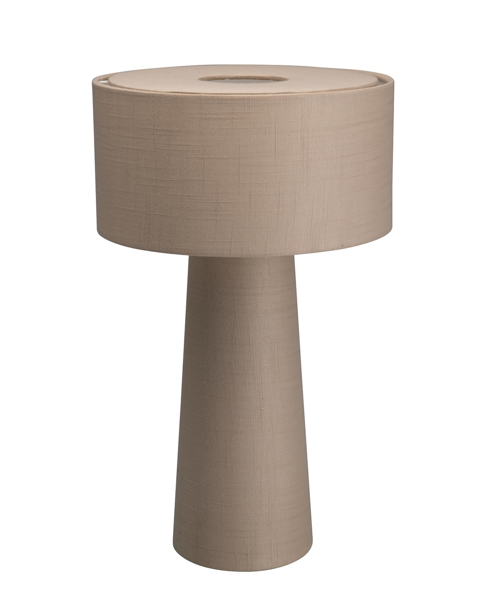 Linum 50cm Beige tafellamp Van By Rydéns - De linnen stof zorgt voor een warm en aangenaam licht, terwijl de ingebouwde anti-verblindingsbescherming een zachte lichtverspreiding garandeert en een gezellige sfeer in de kamer cre&euml;ert.