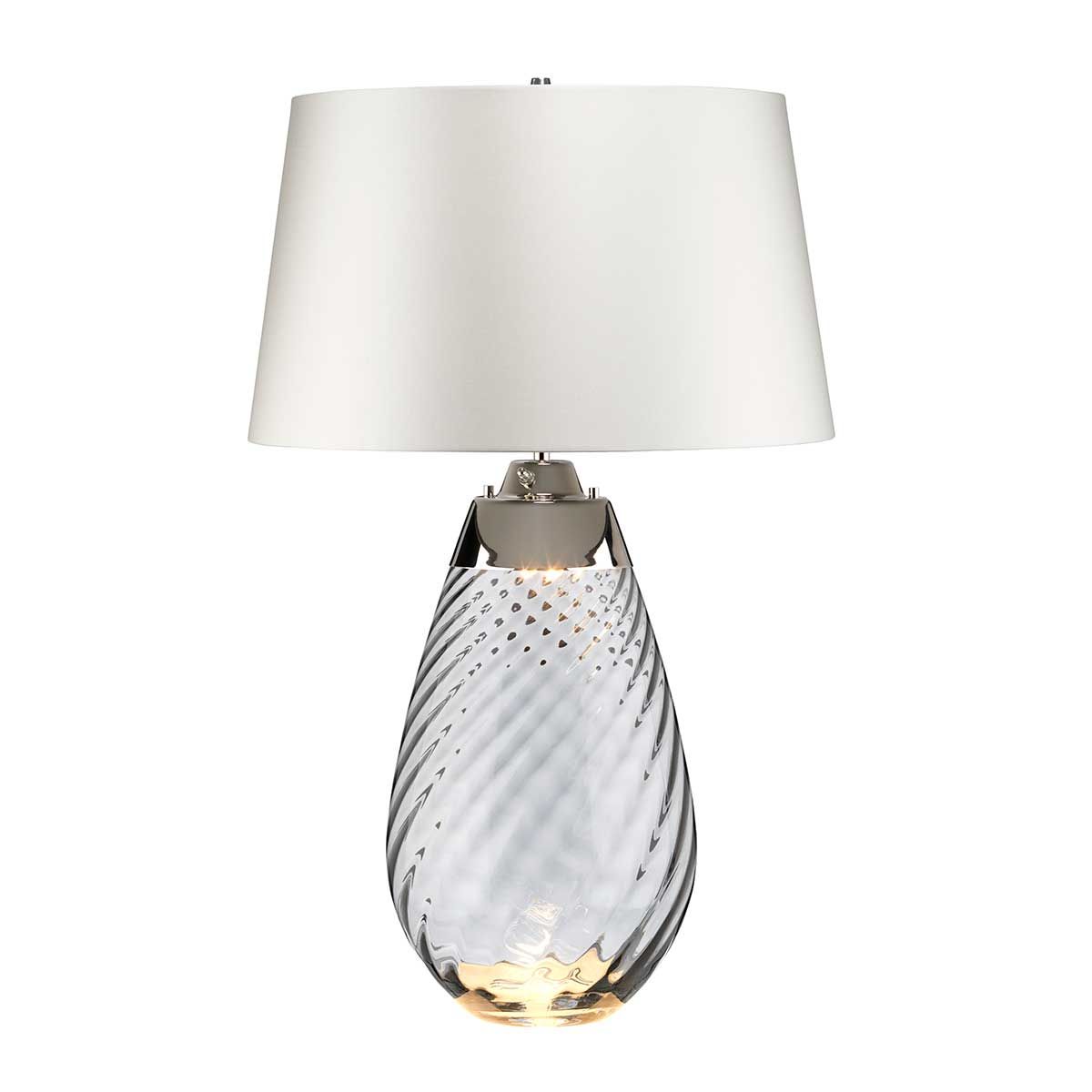Lena 74cm Wit/rook tafellamp Van Elstead Lighting - Sk&auml;rmen &auml;r av satinmjuk textil i en offwhite f&auml;rg med en matt silverlaminerad insida.