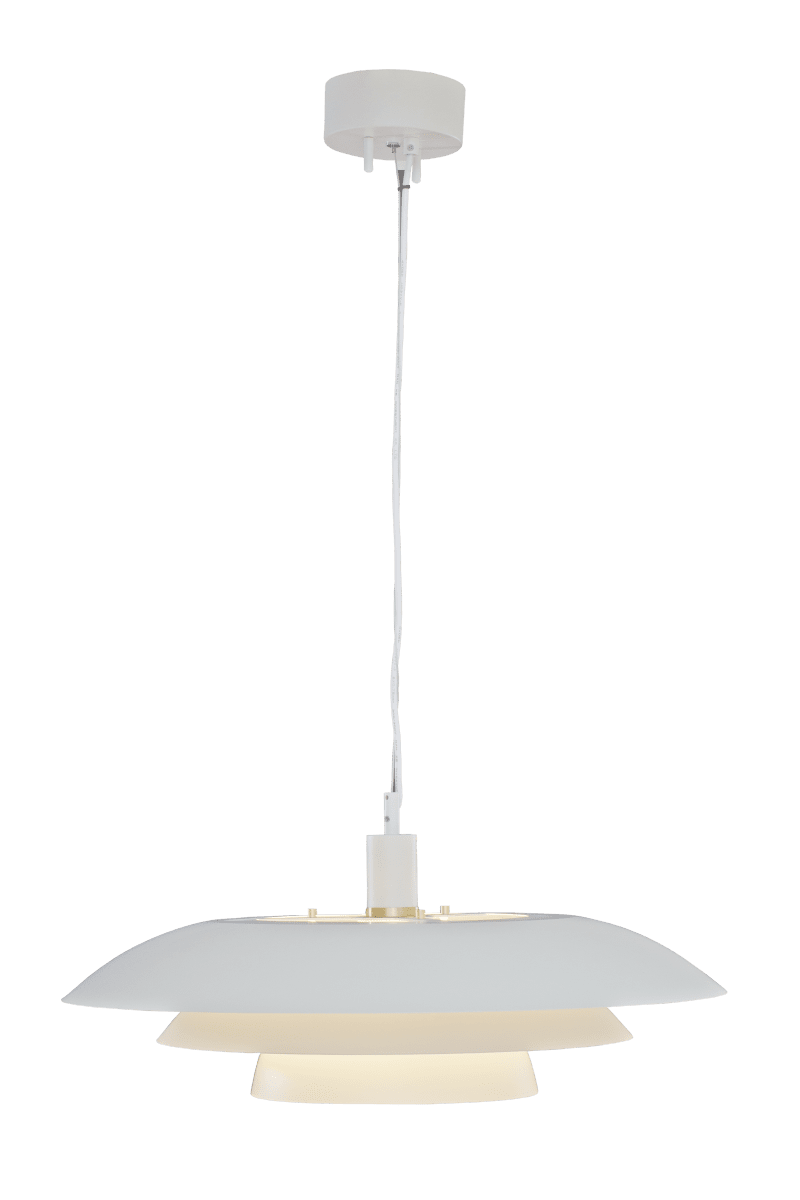 Epsilon Ø56 Matwit hanglamp Van Aneta Lighting - De Epsilon wordt geleverd met twee sets decoratieve ringen en knoppen; u kunt kiezen tussen chroom en mat messing, afhankelijk van wat het beste bij uw interieur past.
