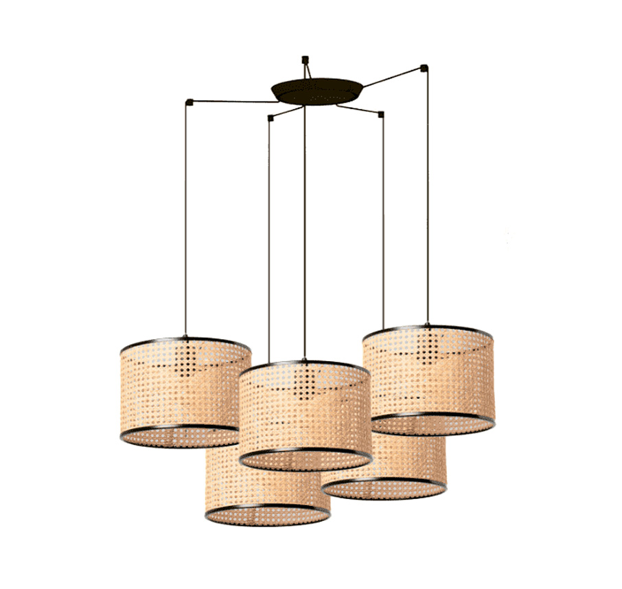Mambo 5x Ø32 Natuur hanglamp Van Faro Barcelona - De lampenkap heeft een diameter van 32 cm en zorgt voor een natuurlijke en warme lichtverdeling die de sfeer in de kamer verbetert.