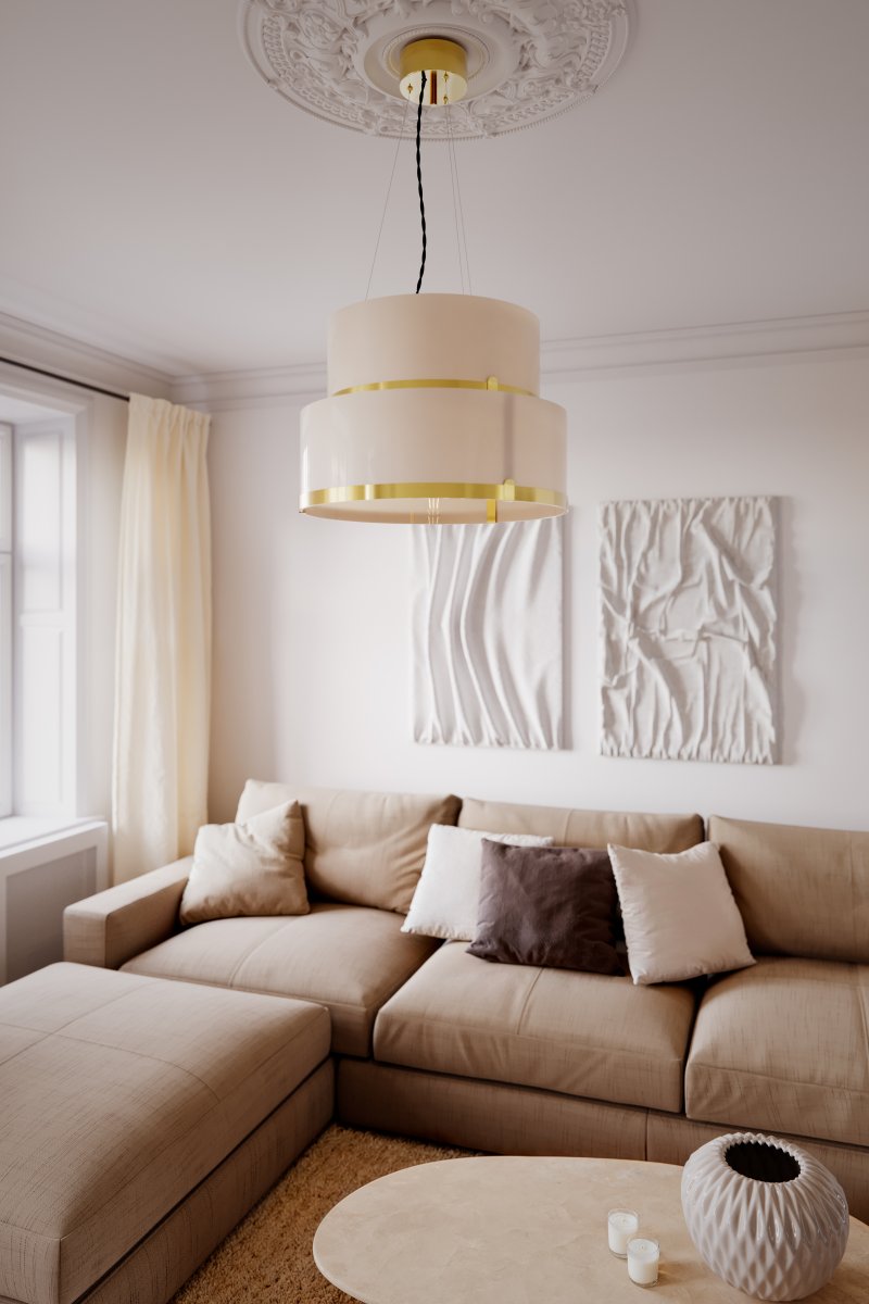 Marcel Ø50 Wit hanglamp Van By Rydéns - Marcel is een prachtige plafondlamp en met zijn messing details voegt hij elegantie toe aan de kamer.