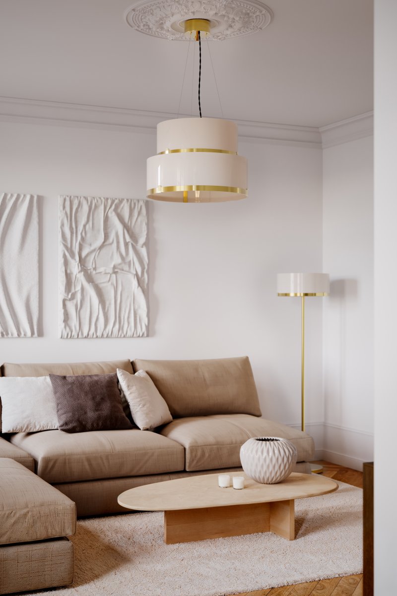 Marcel Ø50 Wit hanglamp Van By Rydéns - Marcel is een prachtige plafondlamp en met zijn messing details voegt hij elegantie toe aan de kamer.