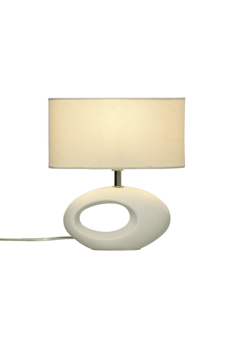 Olina 24cm Wit tafellamp Van Aneta Lighting - De Olina tafellamp heeft een keramische voet in een modern design en een ovale lampenkap van textiel.