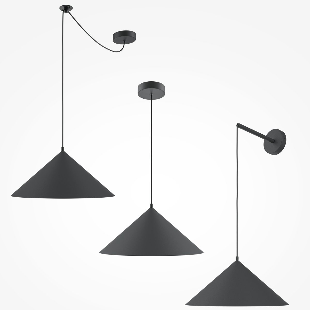 Basic colors Ø35 Zwart hanglamp Van Maytoni - Met zijn kegelvormige lampenkap in een elegante zwarte kleur verspreidt hij een gericht, aangenaam licht dat een moderne en harmonieuze sfeer creëert.