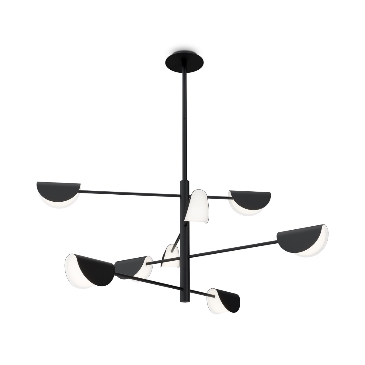 Mollis 125cm Zwart hanglamp Van Maytoni - Gemaakt van zwart metaal met zachte, gevormde koepels en verborgen lichtbronnen onder een diffuser van acryl, die een subtiel en aangenaam licht verspreidt.