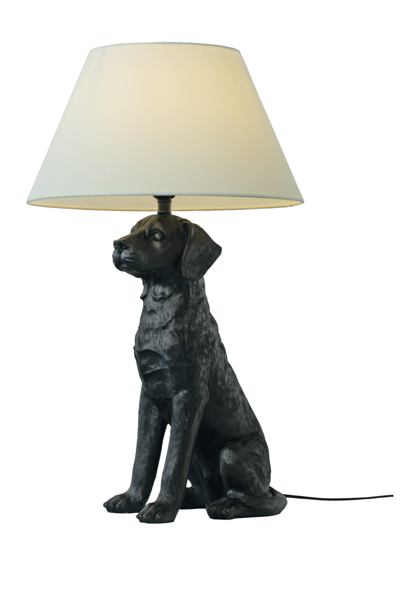 Retriver 70cm Zwart tafellamp Van Aneta Lighting - De stevige lampenvoet van matzwart polyresin heeft een interessant en gedetailleerd ontwerp in de vorm van een hond.