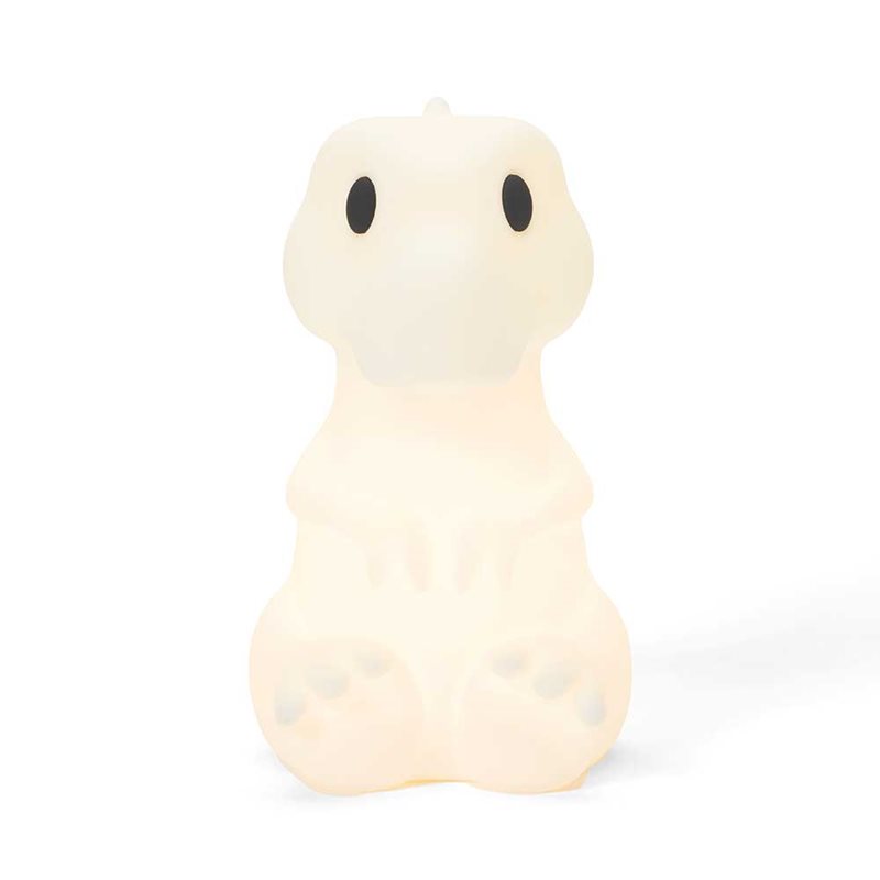 Rena First Light Wit kinderlamp Van Mr Maria - Rena heeft de vorm van een lieve en vriendelijke Tyrannosaurus Rex en is een veilige metgezel tijdens het voeden in de nacht, het voorlezen van verhaaltjes voor het slapengaan en dromen.