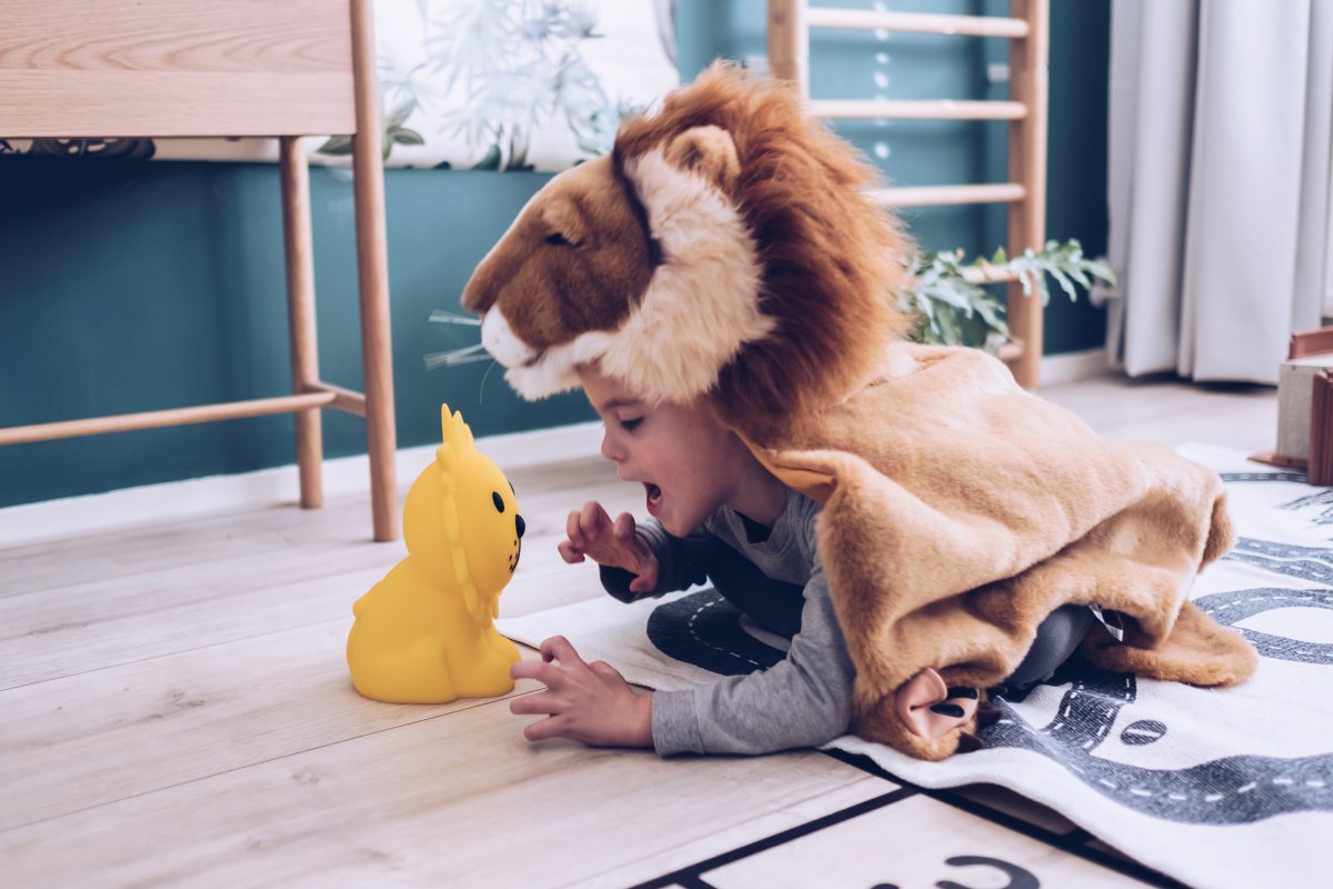 Lion First Light Geel kinderlamp Van Mr Maria - De Lion nachtlamp is overdag een leuk speelkameraadje en met een batterijduur van maar liefst 120 uur is de Lion lamp 's nachts veilig gezelschap.