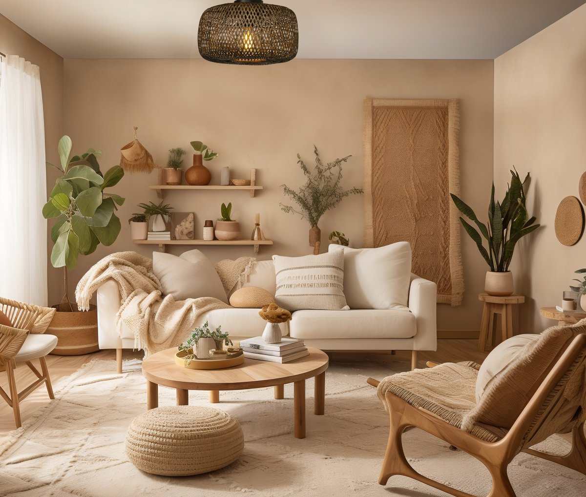 Savanna Ø40 Natuur plafondlamp Van Aneta Lighting - De gevlochten rotan kap zorgt voor een warm en uitnodigend licht in de kamer en creëert een ontspannen en comfortabele sfeer.