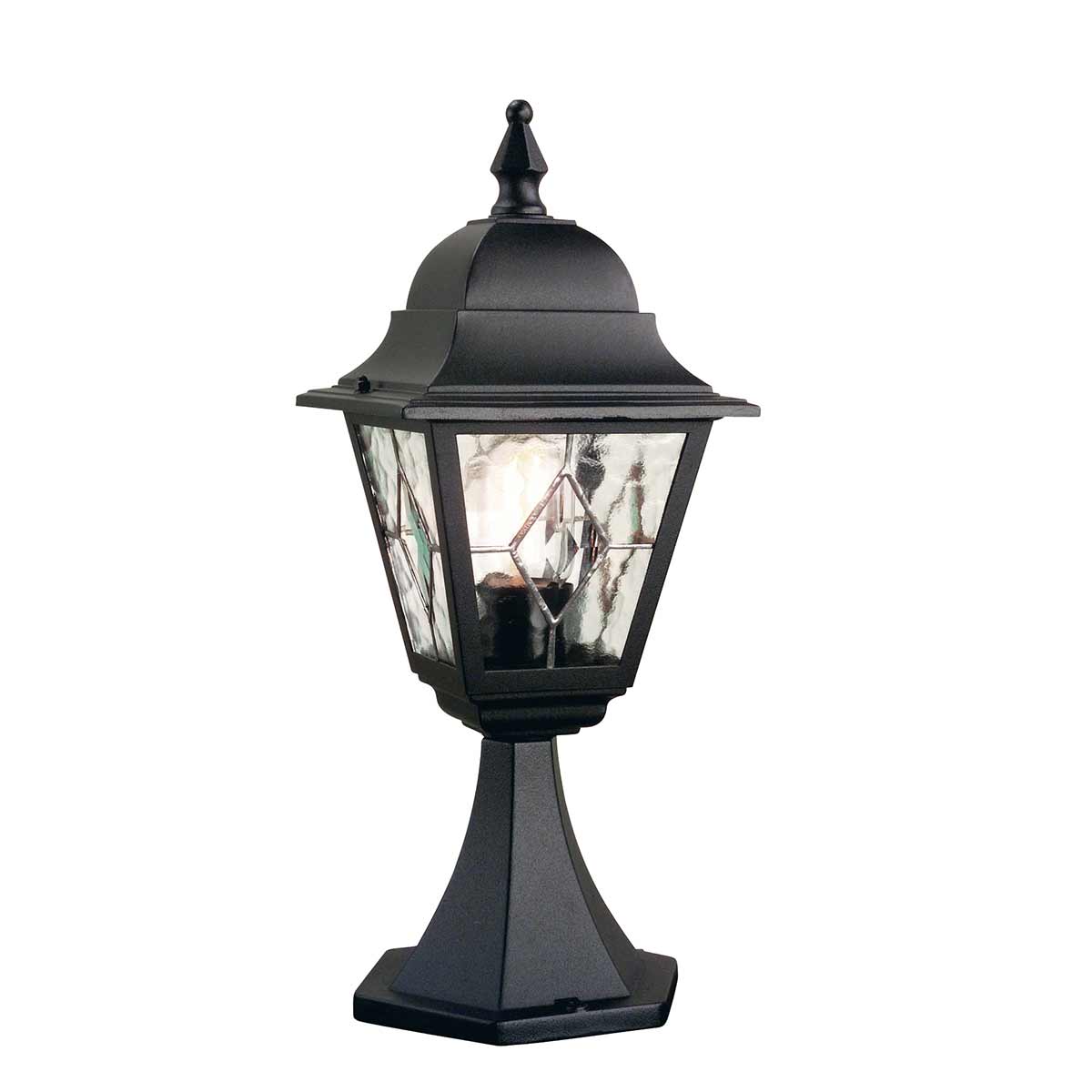 Norfolk 44cm Zwart Van Elstead Lighting - De Norfolk vloerlamp heeft een klassiek en stijlvol design met zijn glas-in-loodpanelen, waarbij elk paneel bestaat uit vijf met de hand geslepen glasstukken.