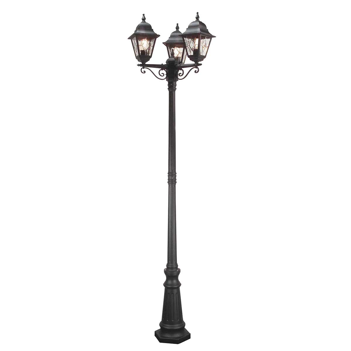 Norfolk 227cm Zwart lantaarnpaal Van Elstead Lighting - Deze lantaarnpaal is gemaakt van gegoten aluminium en glas-in-lood en is zowel stevig als decoratief.
