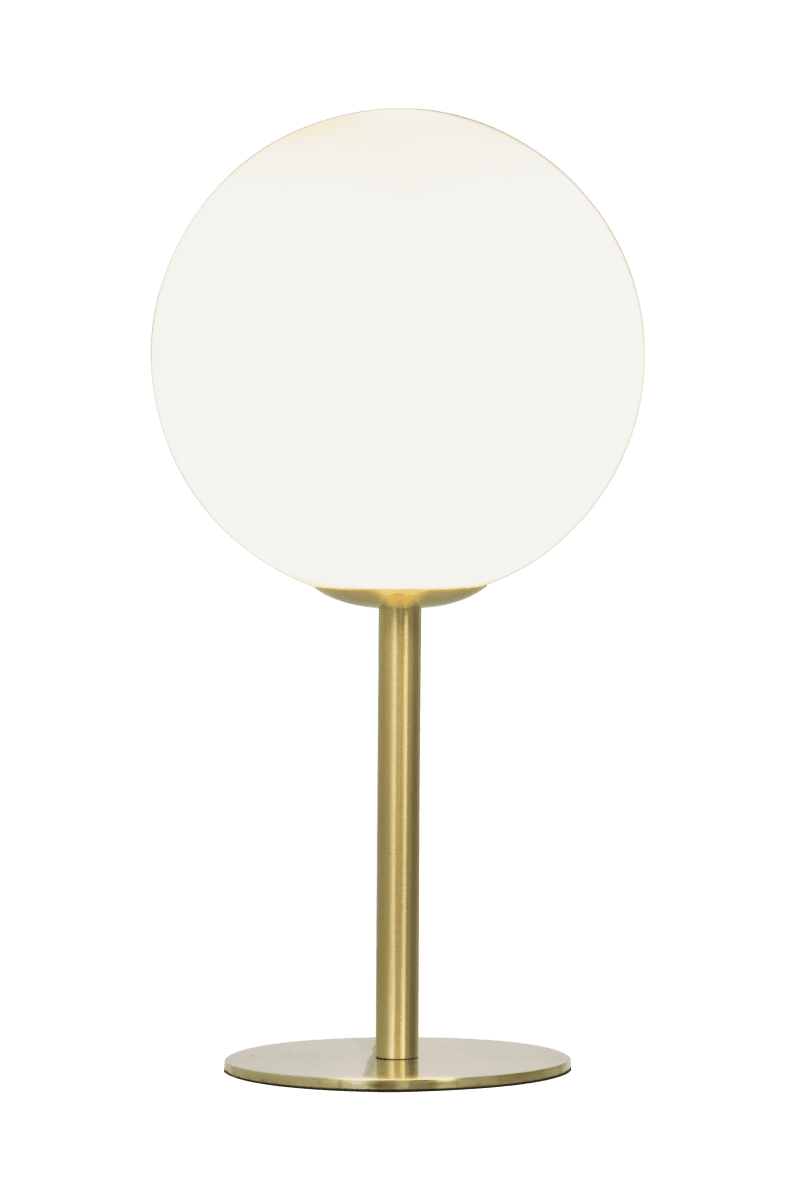 Molekyl 27cm Mat messing tafellamp Van Aneta Lighting - Het moderne design van de lamp en de stijlvolle voet in mat messing maken het een ideaal detail aan de muur.