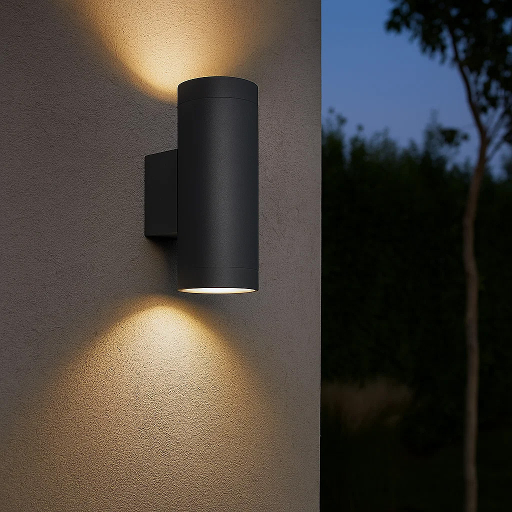 Oden Duo Antraciet buitenlamp Van Lampan - Lampan lyser fint b&aring;de upp och ner p&aring; v&auml;ggen.