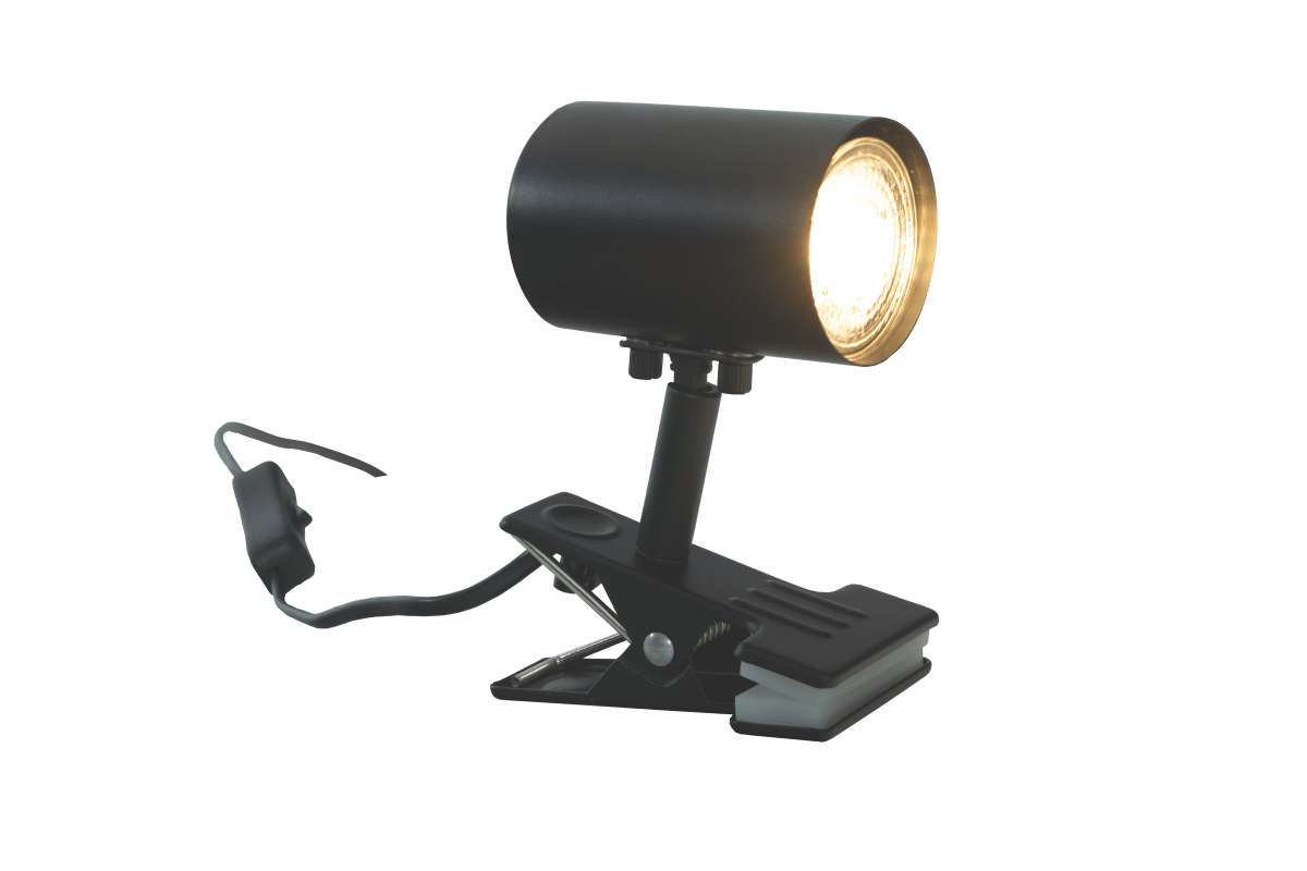 Hugin Zwart klemlamp Van Aneta Lighting - De praktische Hugin metalen klemlamp is eenvoudig te bevestigen aan een hoofdbord, plank of bureau.