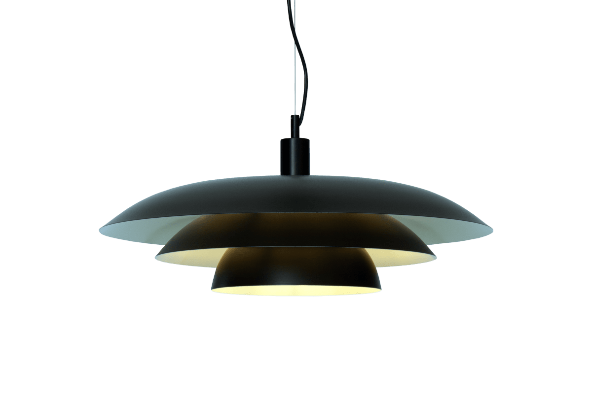 Epsilon Ø56 Zwart hanglamp Van Aneta Lighting - De onderkant van de kap is wit voor een gelijkmatige en aangename lichtverdeling.