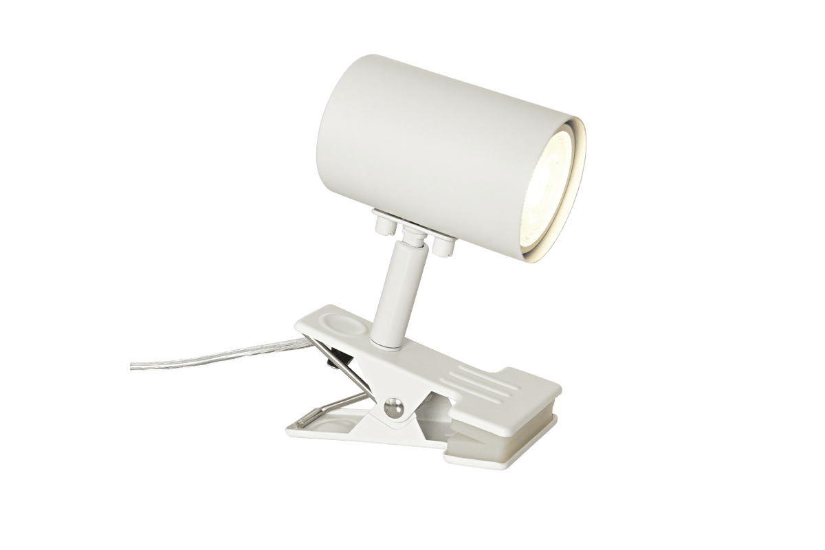 Hugin Wit klemlamp Van Aneta Lighting - De praktische Hugin metalen klemlamp is eenvoudig te bevestigen aan een hoofdbord, plank of bureau.
