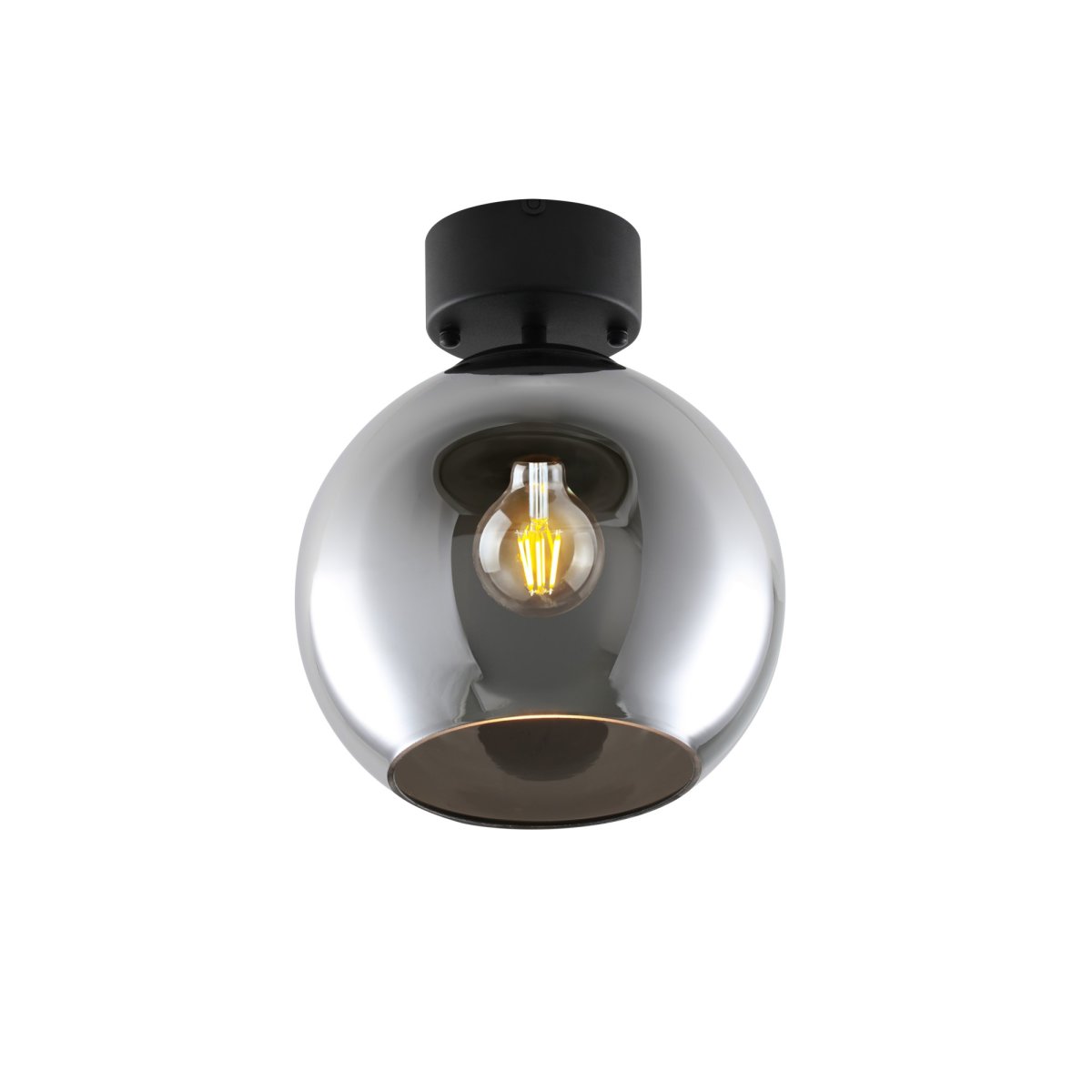 Globi Ø25 Zwart/Rookkleurig plafondlamp Van Nordic Lighting - De lamp is gemaakt van zwart metaal met een exclusieve kap van rookglas die een zachte, aangename gloed verspreidt.