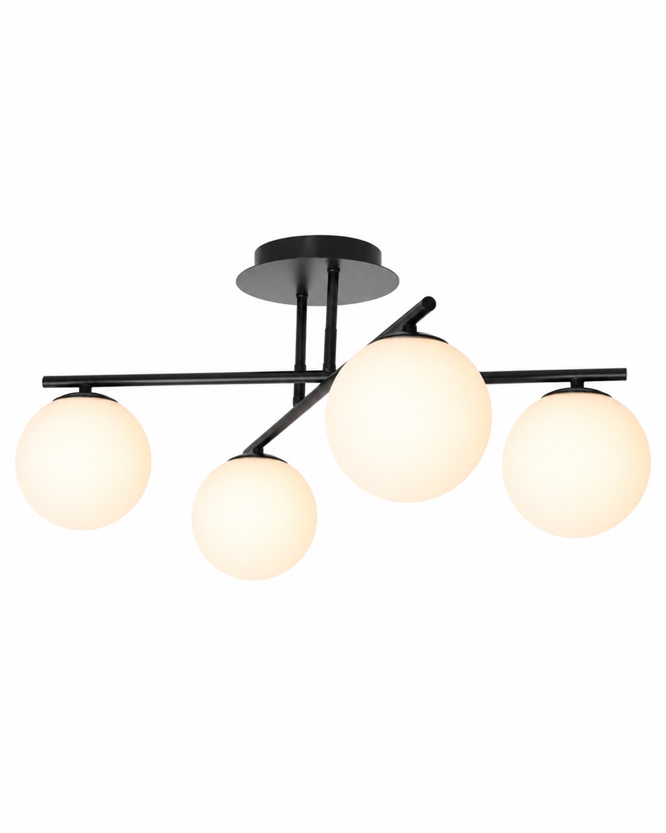 Globi 4 Ø65 Zwart-wit plafondlamp Van Nordic Lighting - Globi 4 is een moderne plafondlamp die een stijlvolle uitstraling en een zacht, aangenaam licht geeft.