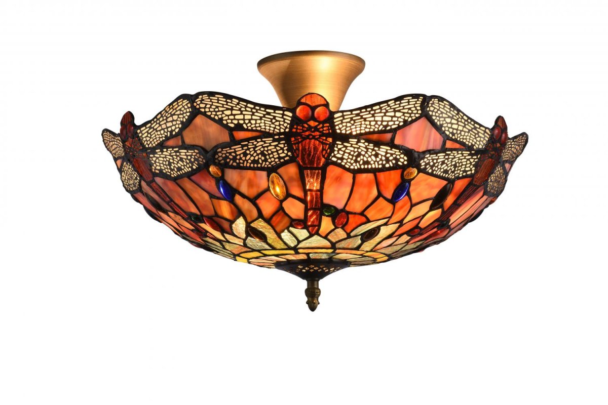  Trollslända Ädelsten Ø40 Veelkleurig Van Norrsken Design - Er wordt een certificaat meegeleverd waarin wordt bevestigd dat de lamp handgemaakt is volgens de traditionele Tiffany-methode.