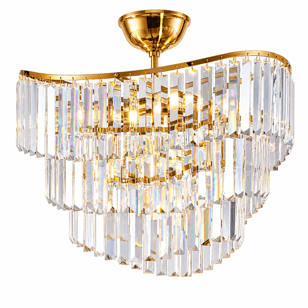 Ascot Ø46 Messing/transparant kristal Van Lampan - Dankzij de geringe hoogte is de Ascot ideaal voor ruimtes met een laag plafond, waar hij fungeert als decoratieve blikvanger en tegelijkertijd een sfeervol en uitnodigend licht verspreidt.
