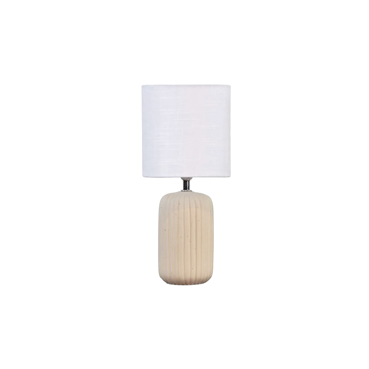 Palizzo 33cm Beige tafellamp Van Nordic Lighting - De Palizzo tafellamp heeft een beige keramische voet met elegante verticale ribbels en een witte linnen kap.