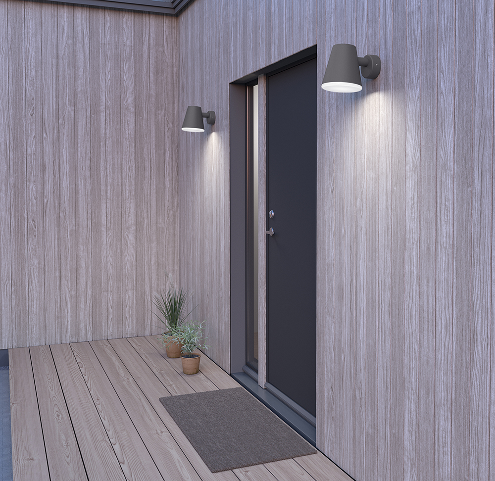 Mist Grafietstructuur buitenlamp Van Belid - Grond&eacute; with Mist is gebaseerd op een eenvoudige conische tint die streeft naar eenvoud.