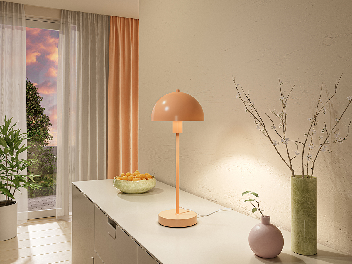 Vienda 48cm Abrikoos tafellamp Van Herstal - De Vienda tafellamp heeft een klassiek en elegant design, waardoor de lamp jarenlang in huis gebruikt kan worden.