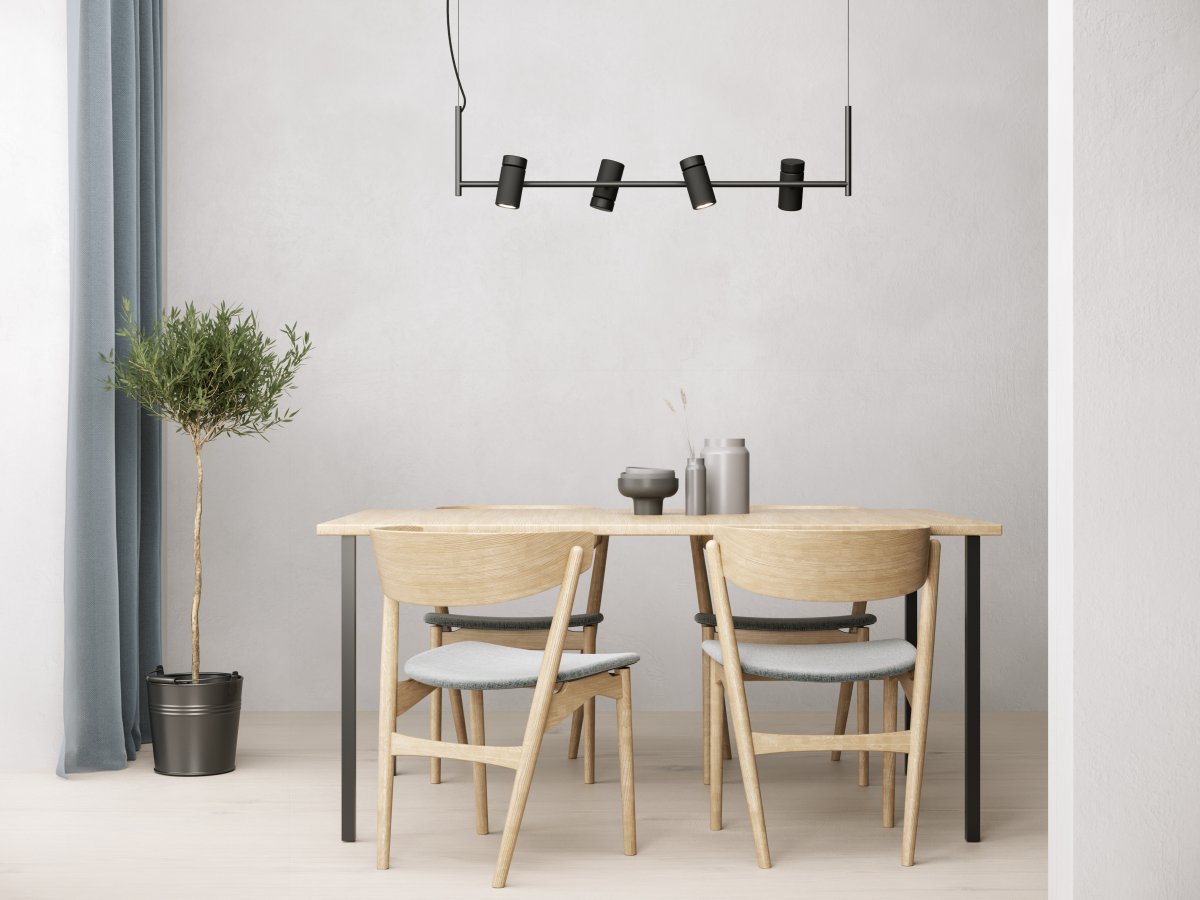 Holder 100cm Zwart hanglamp Van Herstal - De structuur van de materialen zorgt ervoor dat de lamp tot leven komt.